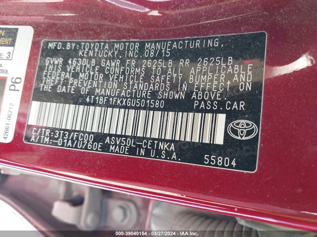 Toyota CAMRY LE 2016 4T1BF1FKXGU501580 Image 9