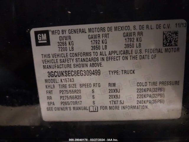 Chevrolet Silverado 1500 2lz 2014 3GCUKSEC8EG309499 Image 9
