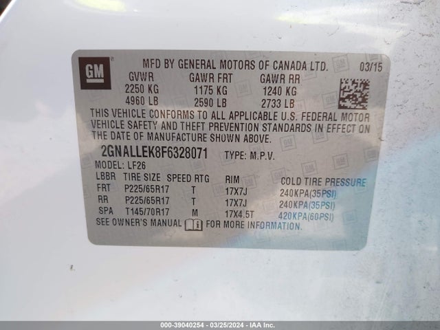 Chevrolet Equinox L 2015 2GNALLEK8F6328071 Image 9