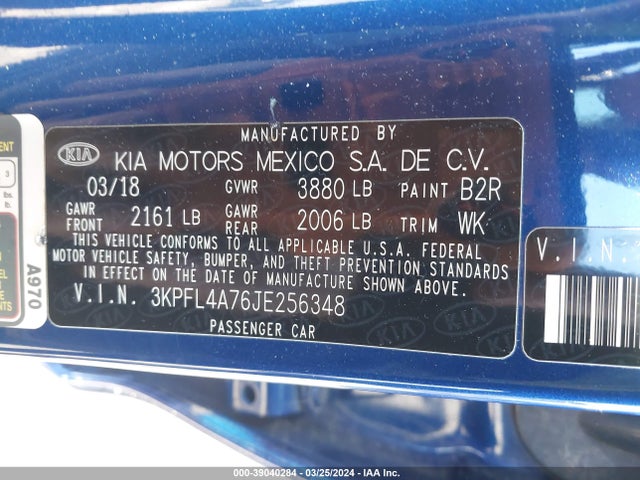 KIA FORTE LX 2018 3KPFL4A76JE256348 Image 9