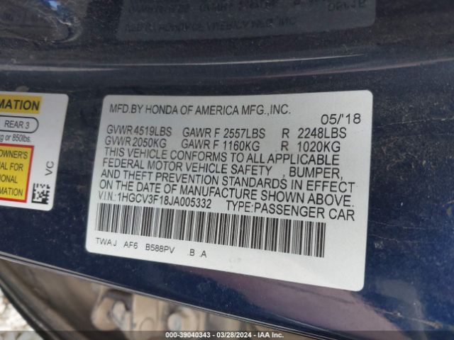 1HGCV3F18JA005332 Honda ACCORD HYBRID