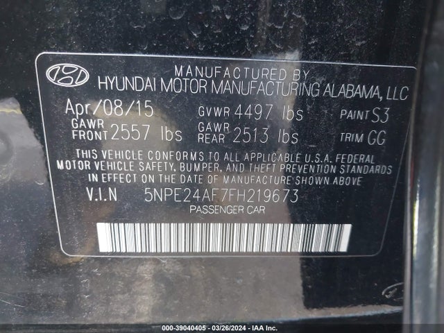 Hyundai SONATA SE 2015 5NPE24AF7FH219673 Image 9