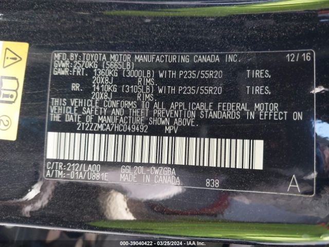 2T2ZZMCA7HC049492 Lexus RX 350