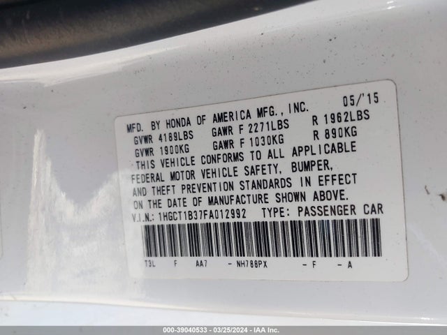 Honda Accord Lx-s 2015 1HGCT1B37FA012992 Image 9