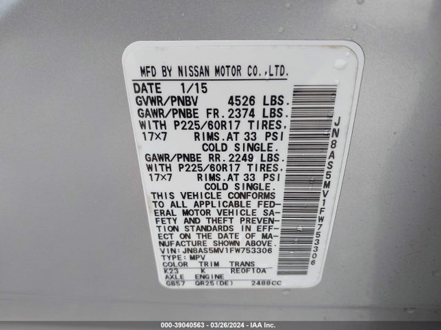Nissan Rogue Select S 2015 JN8AS5MV1FW753306 Image 9