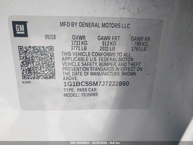 Chevrolet CRUZE LS 2018 1G1BC5SM7J7222890 Image 9