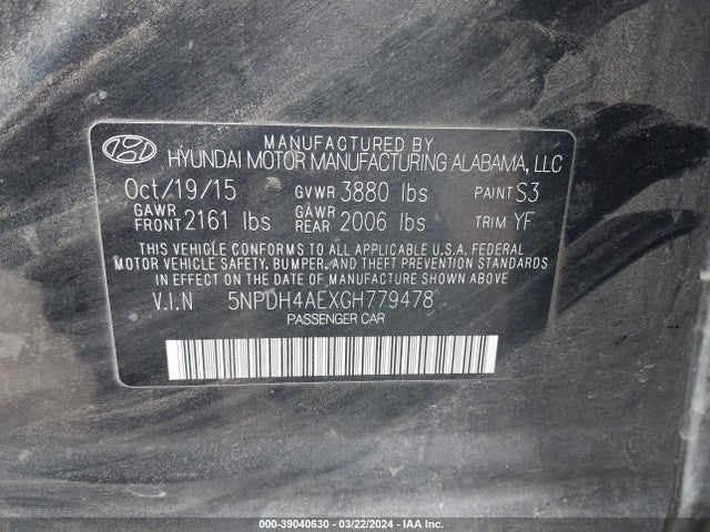 Hyundai ELANTRA SE 2016 5NPDH4AEXGH779478 Image 9