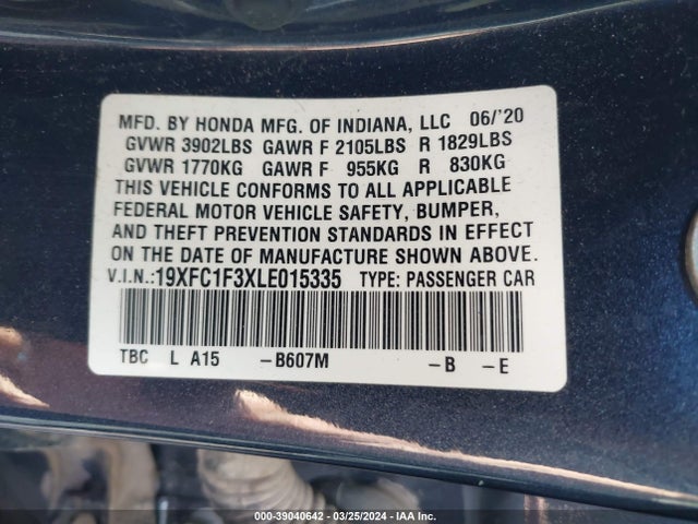 Honda CIVIC EX 2020 19XFC1F3XLE015335 Image 9