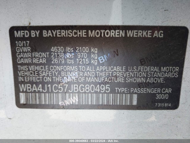 WBA4J1C57JBG80495 BMW 430i Gran Coupe