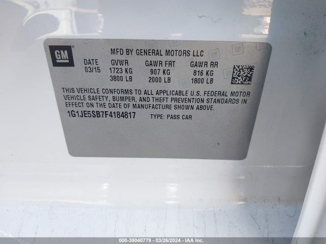 Chevrolet Sonic Ltz Auto 2015 1G1JE5SB7F4184817 Image 9