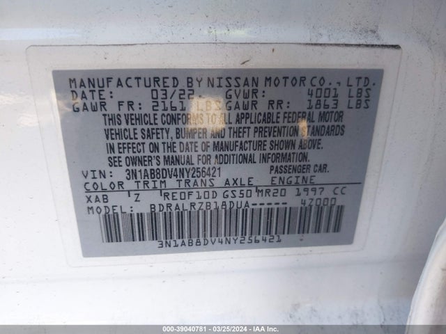 Nissan Sentra Sr Xtronic Cvt 2022 3N1AB8DV4NY256421 Image 9