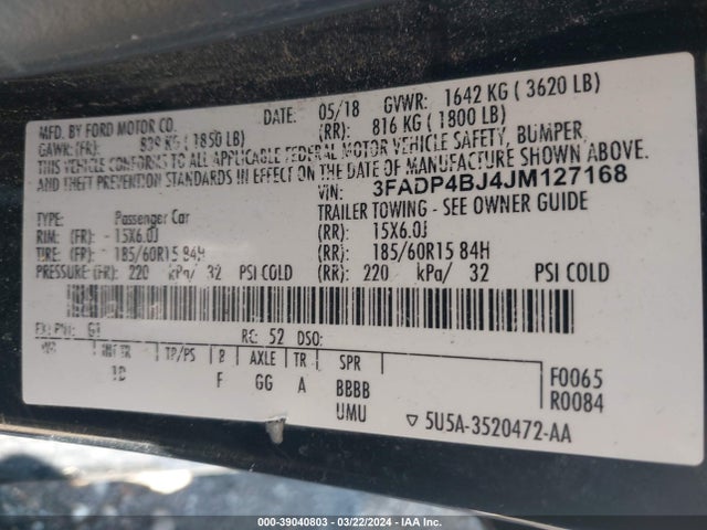 Ford FIESTA SE 2018 3FADP4BJ4JM127168 Image 9