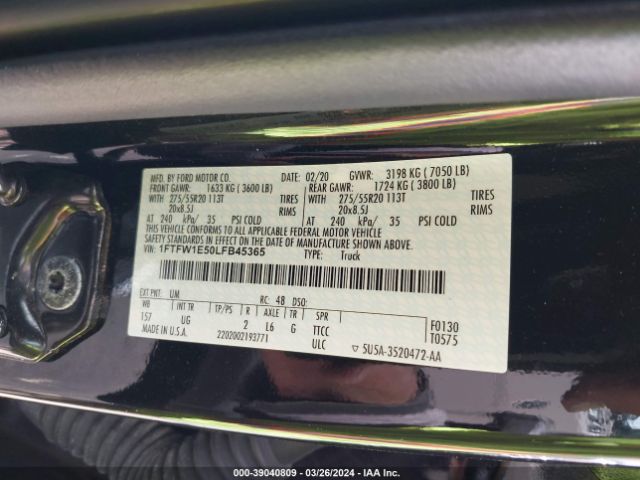 1FTFW1E50LFB45365 Ford F-150 Xlt