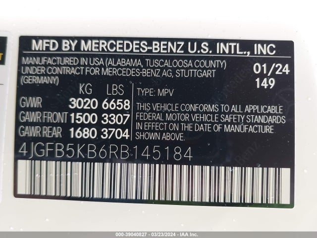 4JGFB5KB6RB145184 Mercedes-Benz Gle 450 4matic