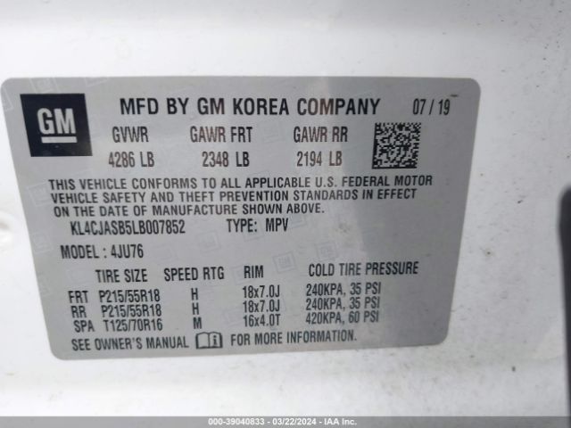 KL4CJASB5LB007852 Buick Encore Fwd Preferred