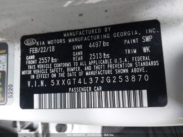 KIA Optima Lx 2018 5XXGT4L37JG253870 Image 9