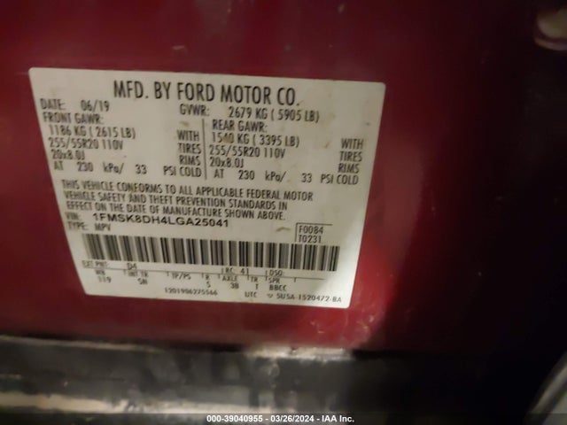 Ford EXPLORER XLT 2020 1FMSK8DH4LGA25041 Image 9