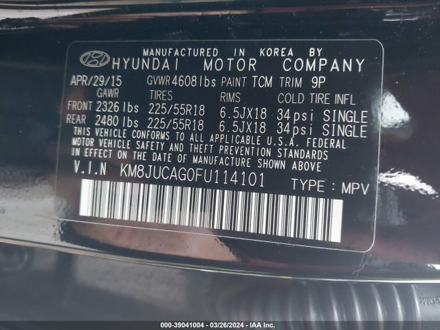 Hyundai Tucson Limited 2015 KM8JUCAG0FU114101 Image 9
