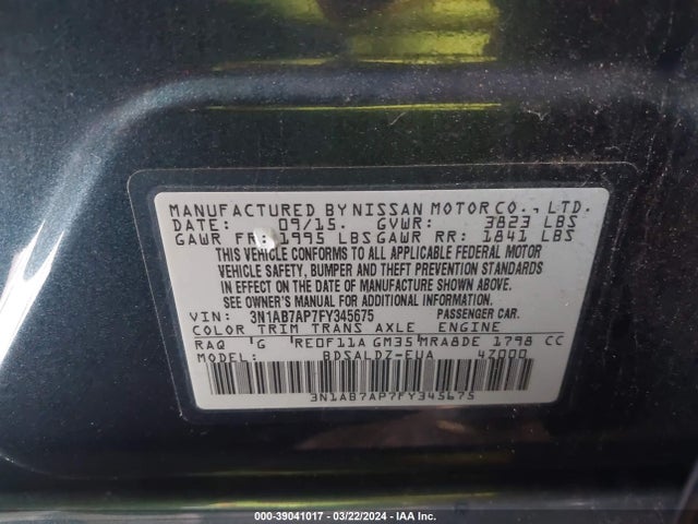 Nissan SENTRA SV 2015 3N1AB7AP7FY345675 Image 9