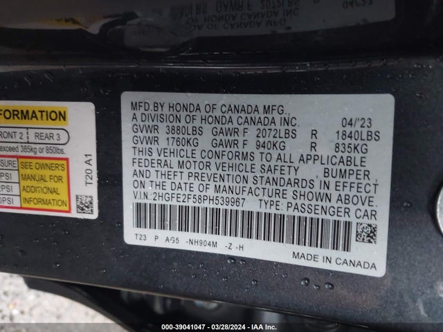 Honda Civic Sport 2023 2HGFE2F58PH539967 Image 9