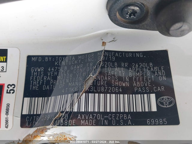 Toyota CAMRY XSE 2020 4T1K61AK3LU872064 Image 9