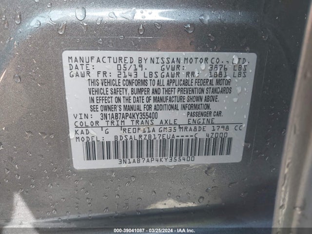Nissan SENTRA SR 2019 3N1AB7AP4KY355400 Image 9
