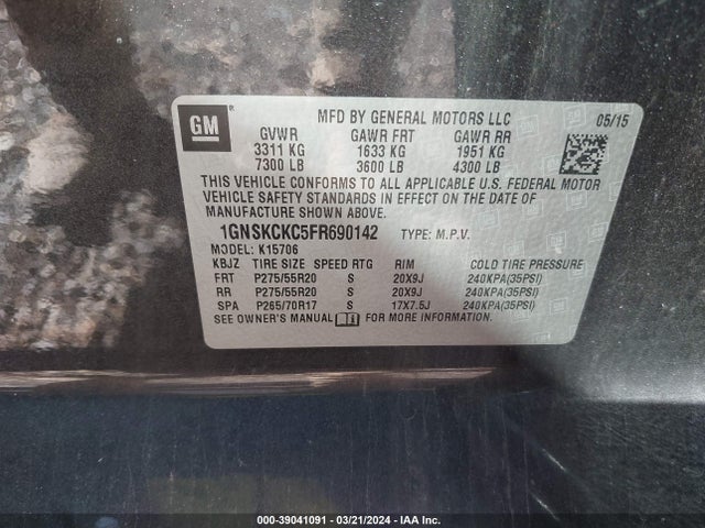 Chevrolet Tahoe Ltz 2015 1GNSKCKC5FR690142 Image 9