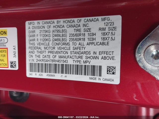 Honda CR-V EXL 2024 2HKRS4H78RH451543 Image 9