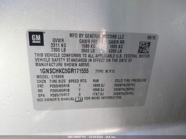 1GNSCHKC5GR171555 Chevrolet Suburban Lt