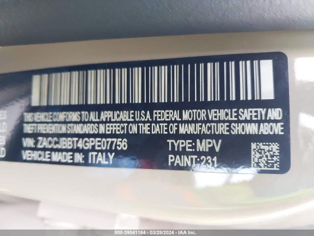 ZACCJBBT4GPE07756 Jeep Renegade Latitude