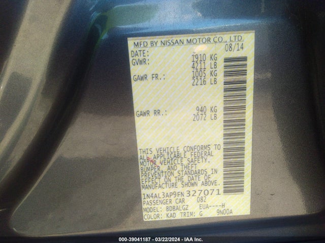 Nissan Altima 2.5 S 2015 1N4AL3AP9FN327071 Image 9