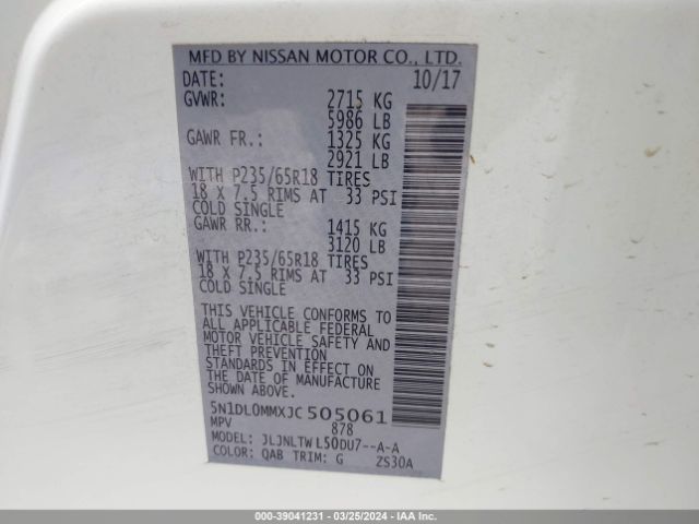 5N1DL0MMXJC505061 Infiniti QX60