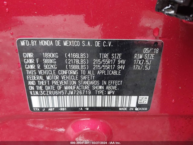 Honda HR-V EX 2018 3CZRU6H57JM726719 Image 9