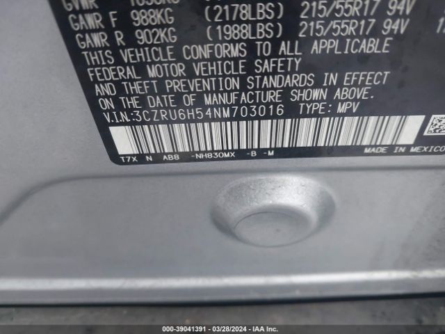 3CZRU6H54NM703016 Honda Hr-v Awd Ex