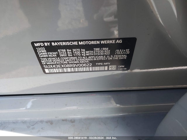 BMW X6 M60i 2024 5UX43EX08R9V00622 Image 9