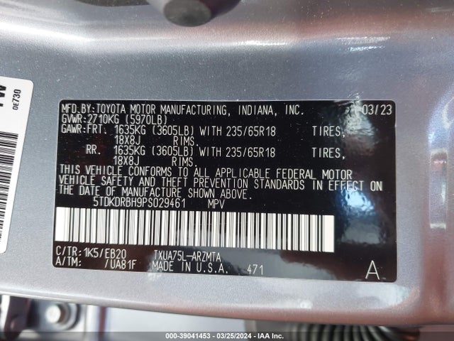 Toyota Highlander Xle 2023 5TDKDRBH9PS029461 Image 9