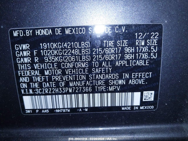Honda HR-V LX 2023 3CZRZ2H33PM727366 Image 9