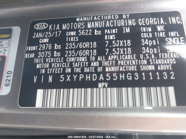 KIA Sorento 3.3l Ex 2017 5XYPHDA55HG311132 Image 9