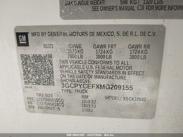 Chevrolet Silverado K1500 Trail Boss Custom 2021 3GCPYCEFXMG209155 Image 9