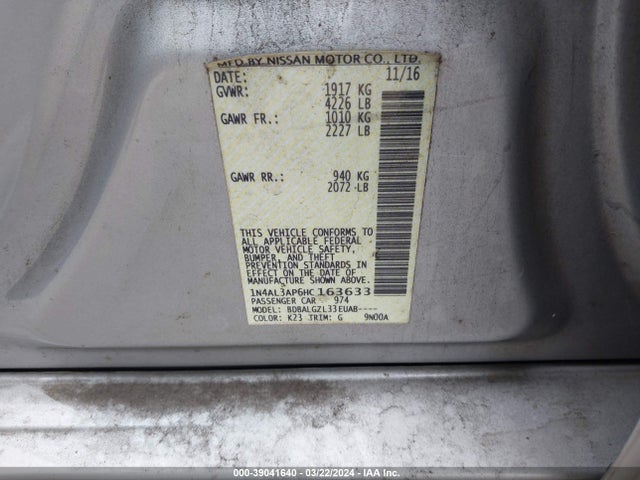 Nissan Altima 2.5 S 2017 1N4AL3AP6HC163633 Image 9