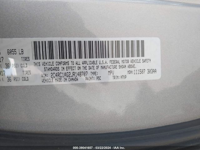 2C4RC1AG2JR148707 Chrysler PACIFICA L