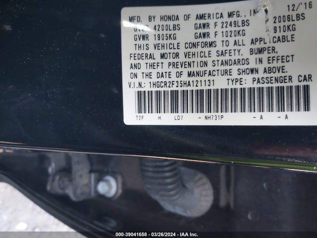 Honda ACCORD LX 2017 1HGCR2F35HA121131 Image 9