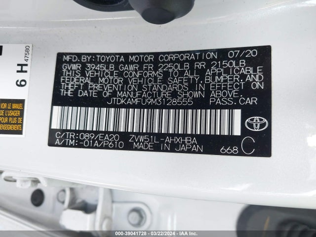 Toyota PRIUS XLE 2021 JTDKAMFU9M3128555 Image 9