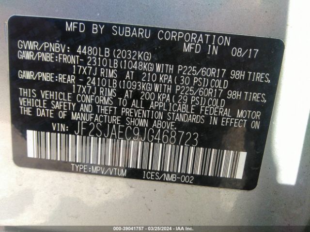JF2SJAEC9JG468723 Subaru Forester 2.5i Premium