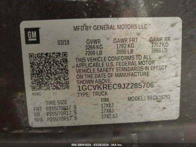 1GCVKREC9JZ285706 Chevrolet Silverado 1500 1lt