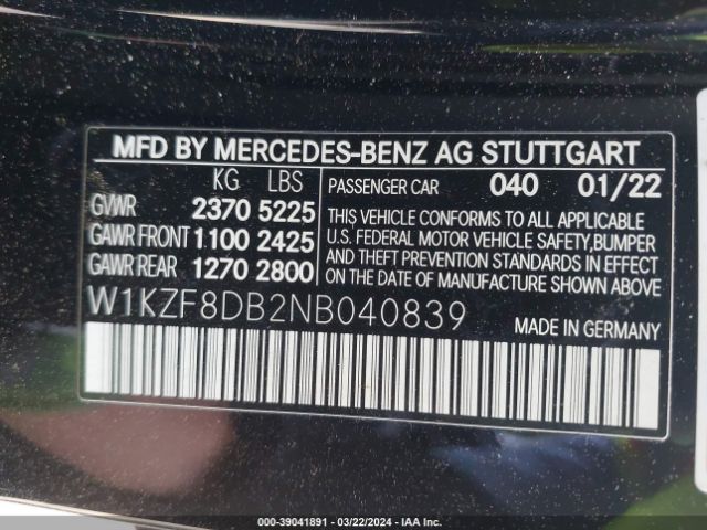 W1KZF8DB2NB040839 Mercedes-Benz E 350