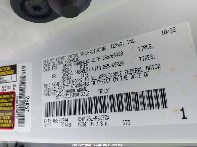 5TFMC5DB1PX013312 Toyota Tundra Hybrid 1794 Edition