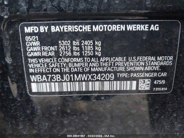 BMW 540i Xdrive 2021 WBA73BJ01MWX34209 Image 9