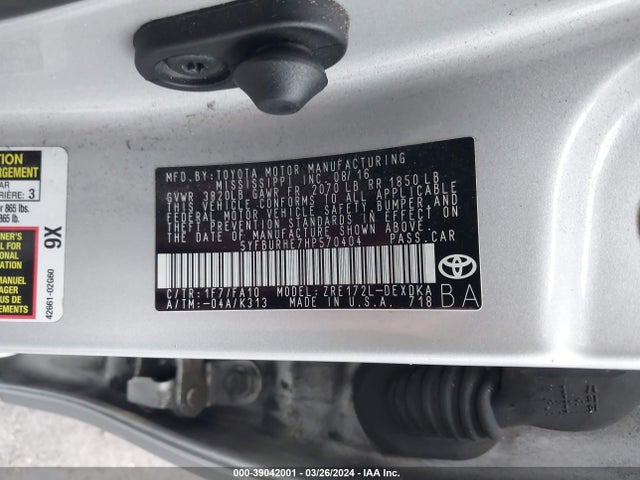 Toyota COROLLA L 2017 5YFBURHE7HP570404 Image 9