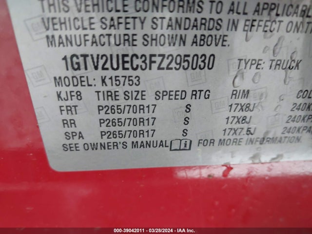 GMC Sierra 1500 Sle 2015 1GTV2UEC3FZ295030 Image 9